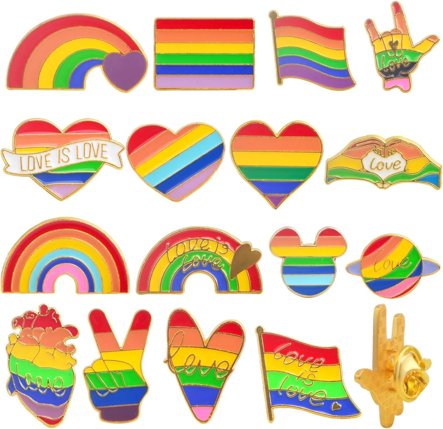 16 PCS Pride Gay Lesbian Brooch Pins, Rainbow Flag Heart Alloy Pride LGBTQ Enamel Lapel Brooches Accessories for Shirt Clothes Backpacks Bags Hats Decoration Gift(16 Styles)