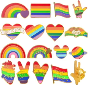 16 PCS Pride Gay Lesbian Brooch Pins, Rainbow Flag Heart Alloy Pride LGBTQ Enamel Lapel Brooches Accessories for Shirt Clothes Backpacks Bags Hats Decoration Gift(16 Styles)
