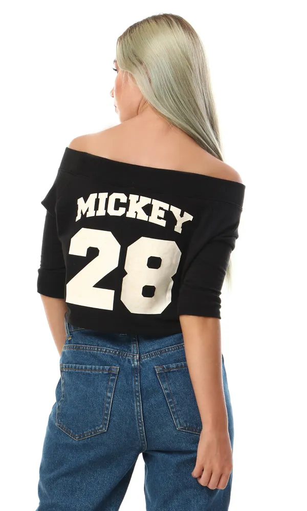 93114 Sequins Mickey Loose Cropped Black Top