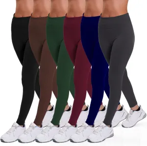 Active Club 3 or 6-Pack Fleece Lined Leggings for Women, High-Waisted Womens Leggings with Wide Waistband and Fleece Lining
