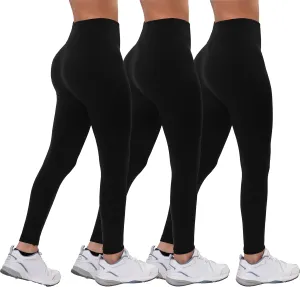 Active Club 3 or 6-Pack Fleece Lined Leggings for Women, High-Waisted Womens Leggings with Wide Waistband and Fleece Lining