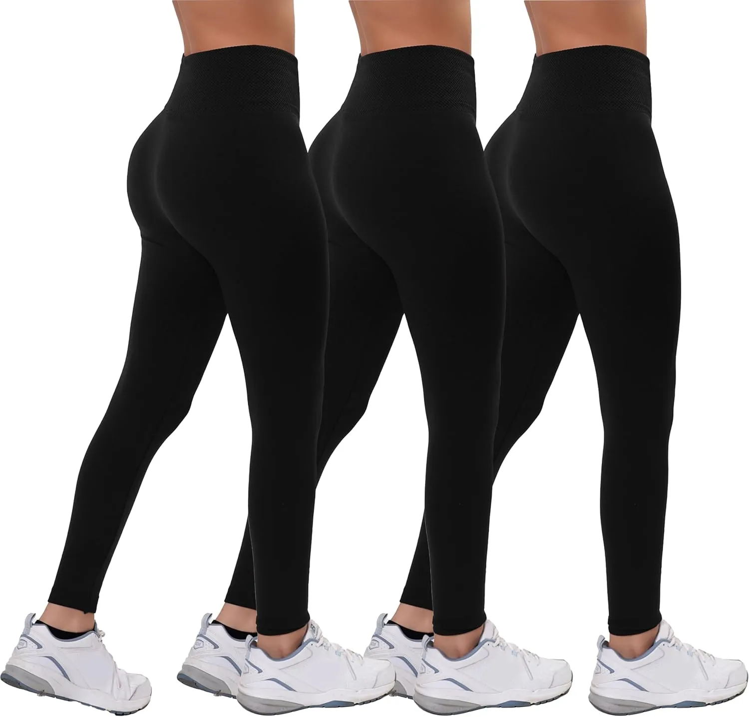 Active Club 3 or 6-Pack Fleece Lined Leggings for Women, High-Waisted Womens Leggings with Wide Waistband and Fleece Lining
