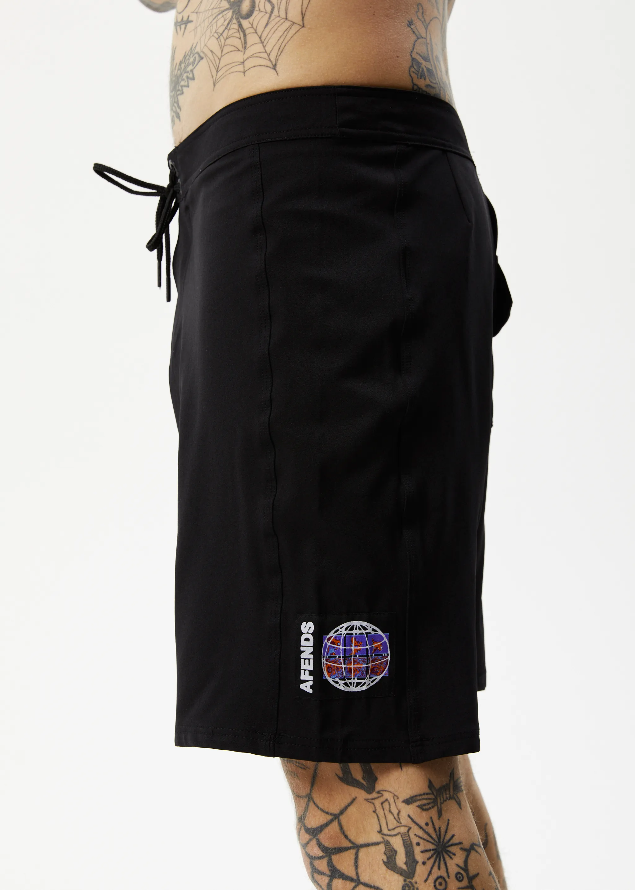 AFENDS Mens Question Everything - Fixed Waist Boardhorts - Black