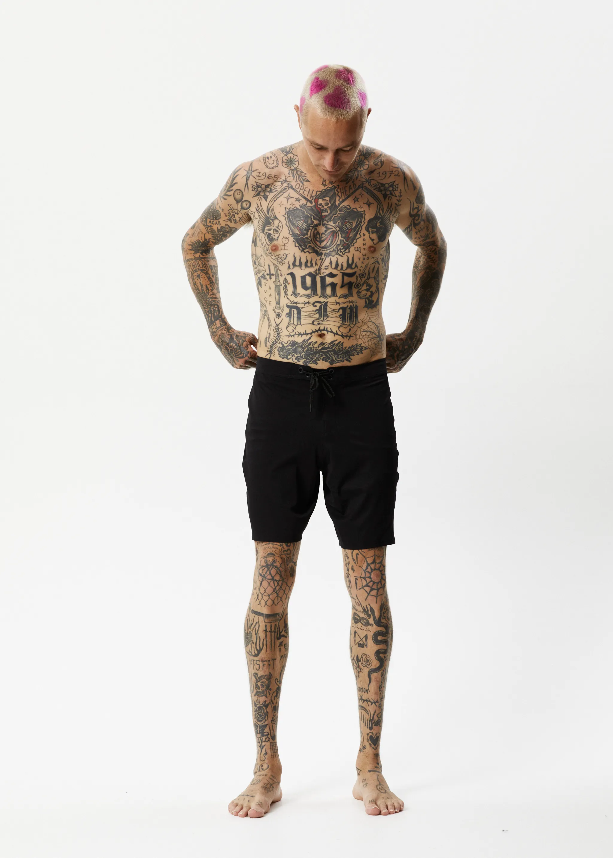 AFENDS Mens Question Everything - Fixed Waist Boardhorts - Black