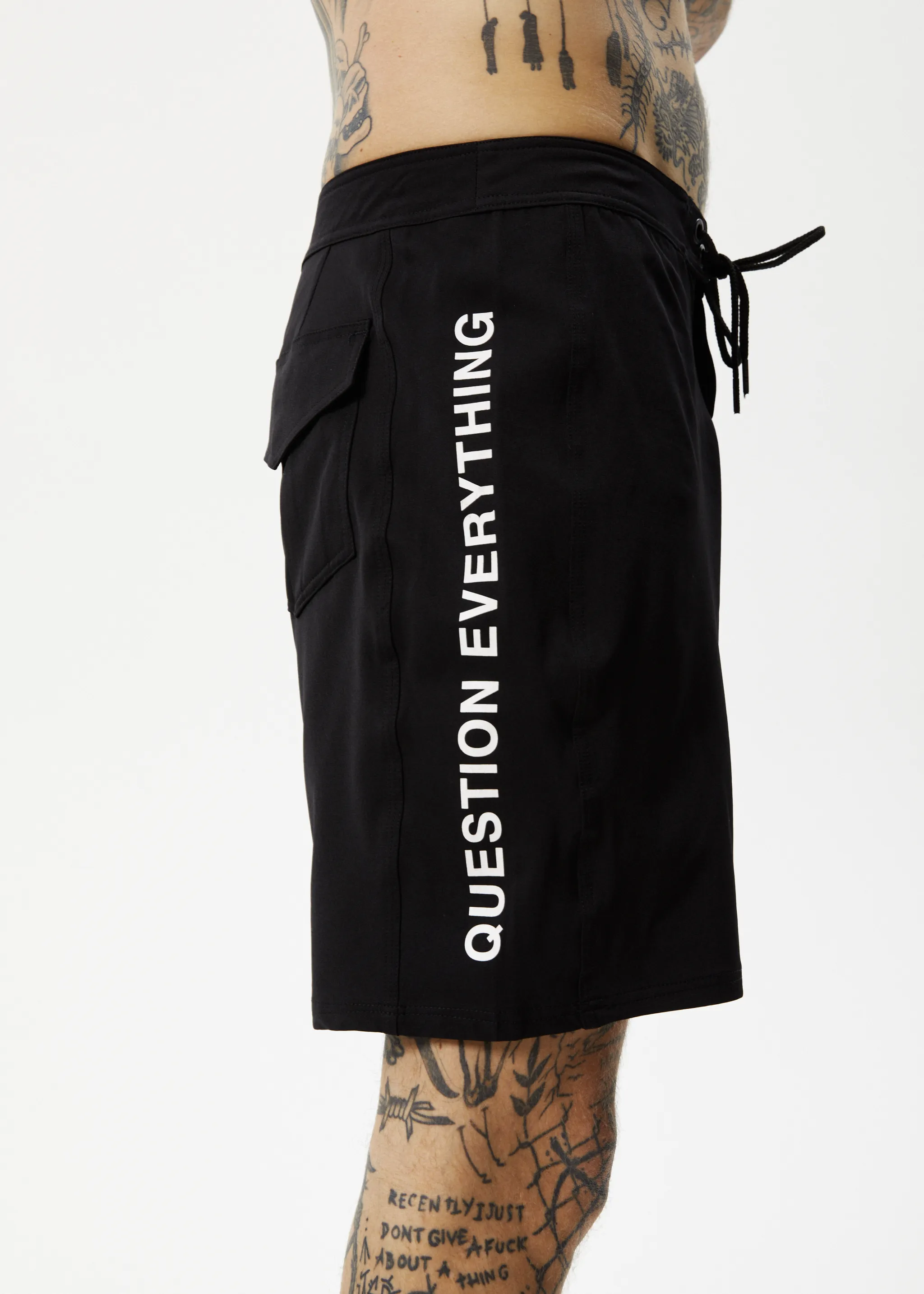 AFENDS Mens Question Everything - Fixed Waist Boardhorts - Black