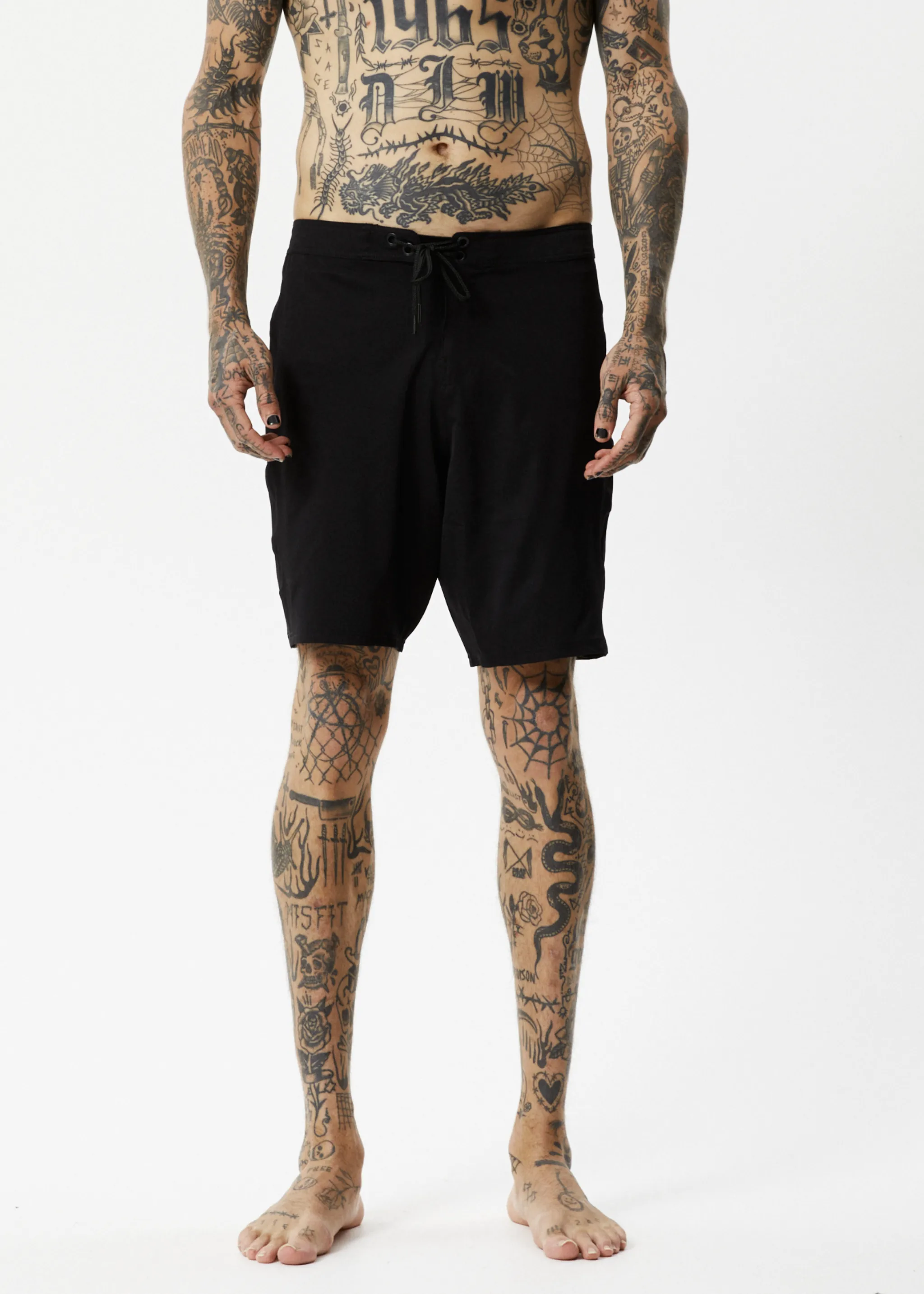 AFENDS Mens Question Everything - Fixed Waist Boardhorts - Black