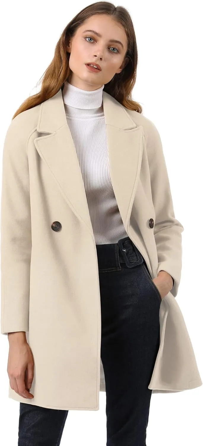 Allegra K Women's Notched Lapel Double Breasted Raglan Winter Coats