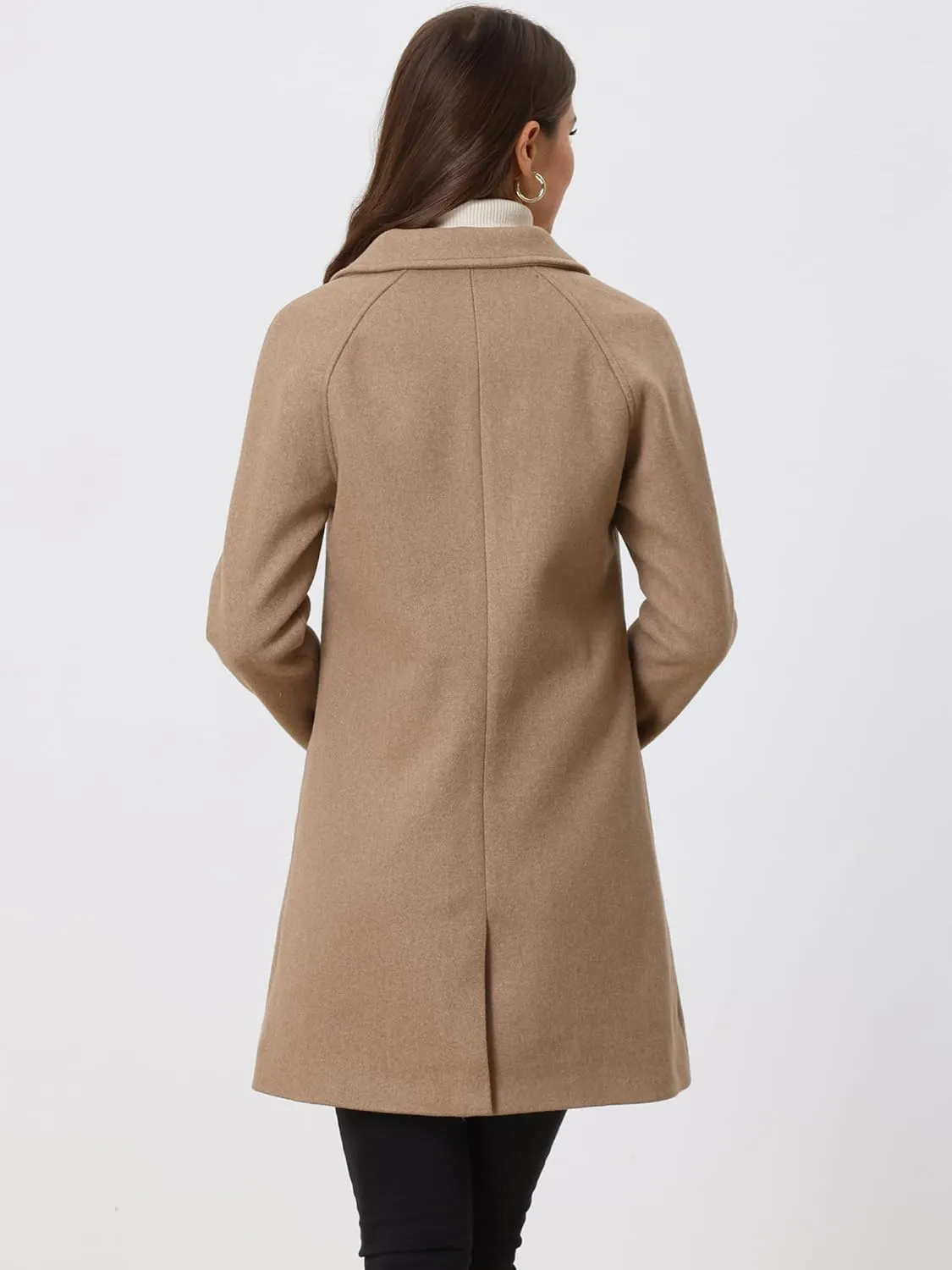 Allegra K Women's Notched Lapel Double Breasted Raglan Winter Coats