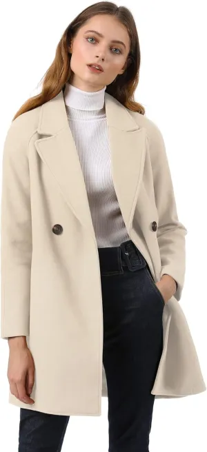 Allegra K Women's Notched Lapel Double Breasted Raglan Winter Coats