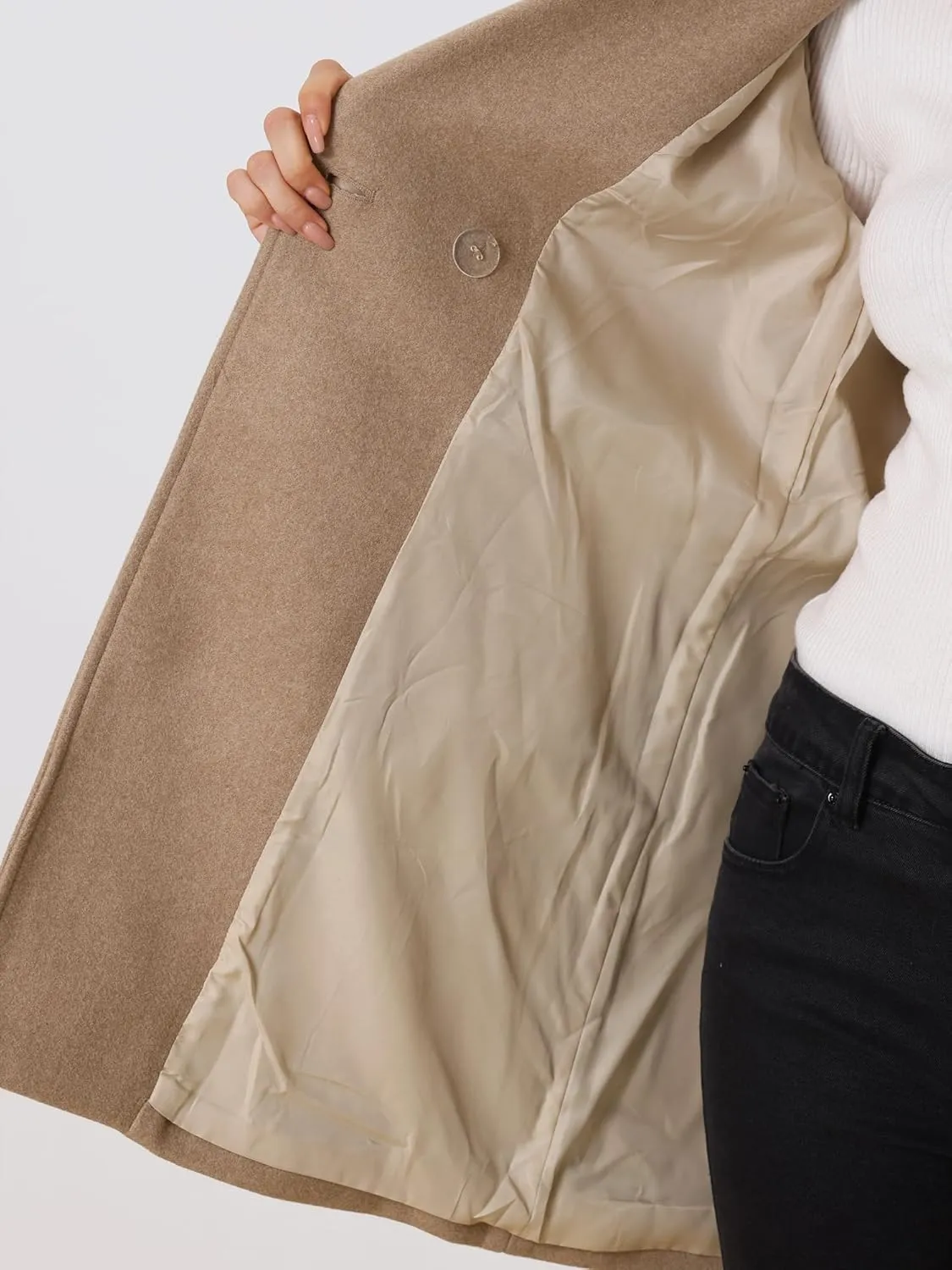 Allegra K Women's Notched Lapel Double Breasted Raglan Winter Coats