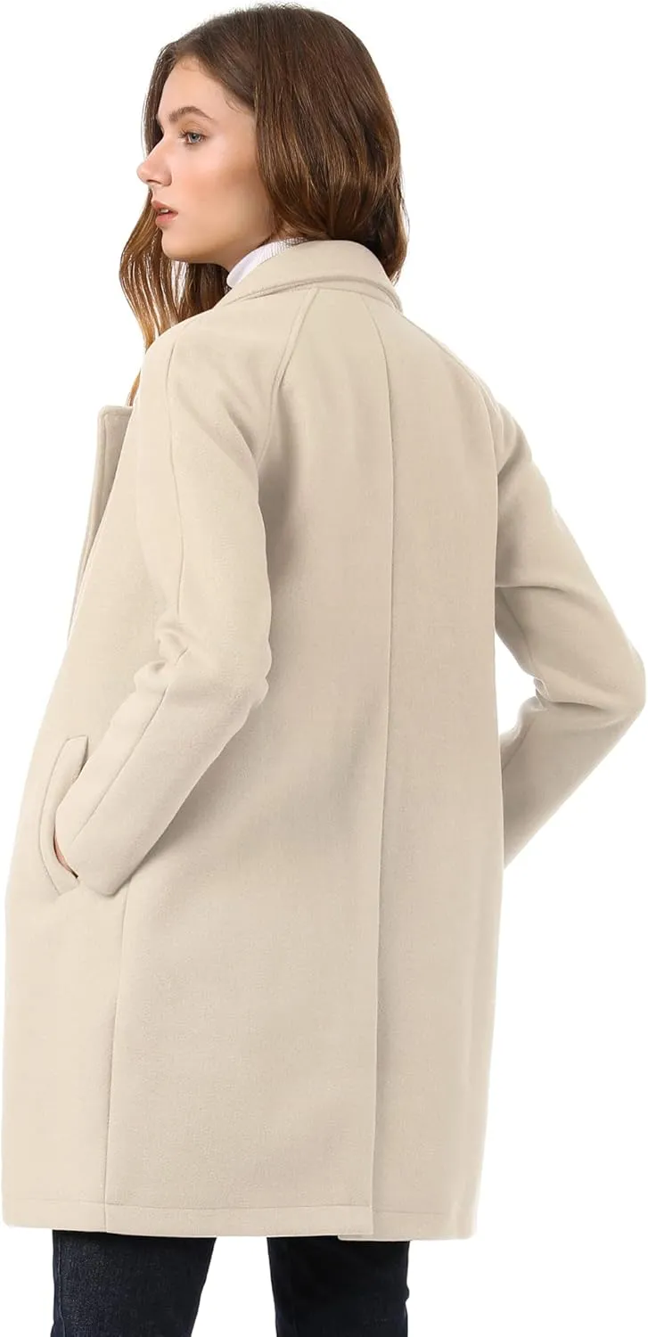 Allegra K Women's Notched Lapel Double Breasted Raglan Winter Coats