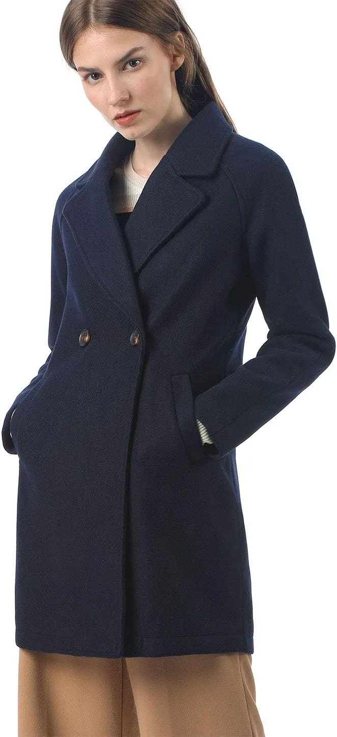 Allegra K Women's Notched Lapel Double Breasted Raglan Winter Coats