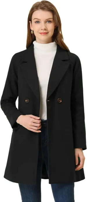 Allegra K Women's Notched Lapel Double Breasted Raglan Winter Coats