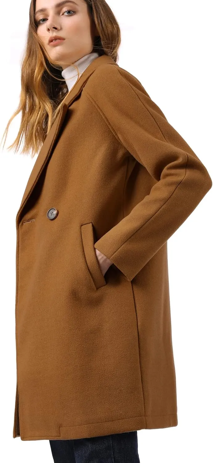 Allegra K Women's Notched Lapel Double Breasted Raglan Winter Coats