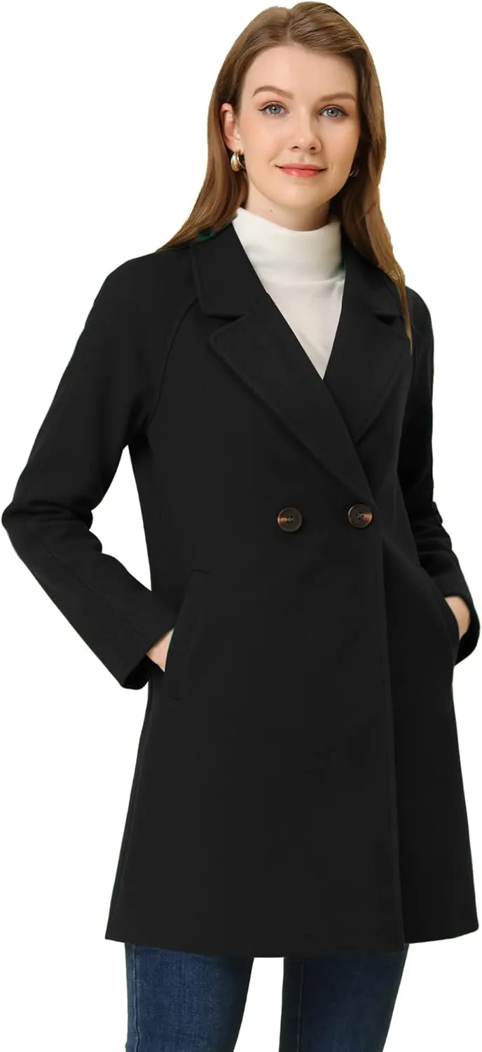 Allegra K Women's Notched Lapel Double Breasted Raglan Winter Coats
