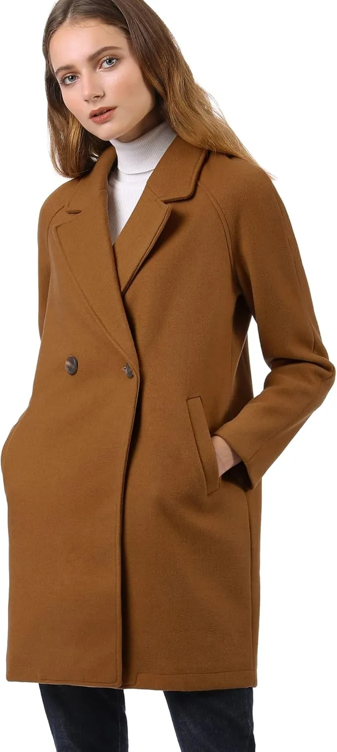 Allegra K Women's Notched Lapel Double Breasted Raglan Winter Coats