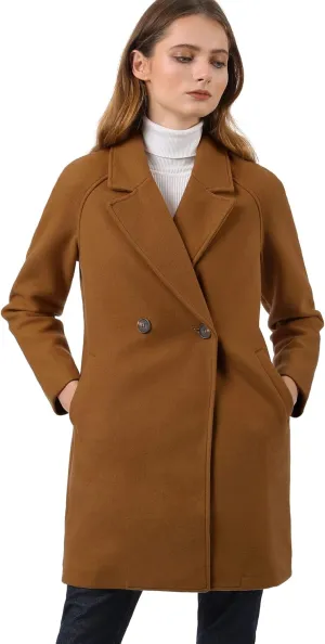 Allegra K Women's Notched Lapel Double Breasted Raglan Winter Coats