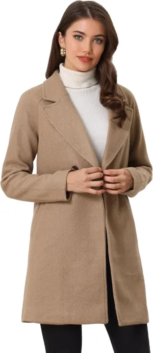 Allegra K Women's Notched Lapel Double Breasted Raglan Winter Coats