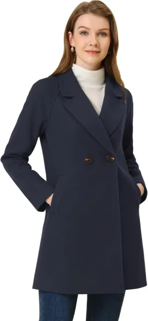 Allegra K Women's Notched Lapel Double Breasted Raglan Winter Coats