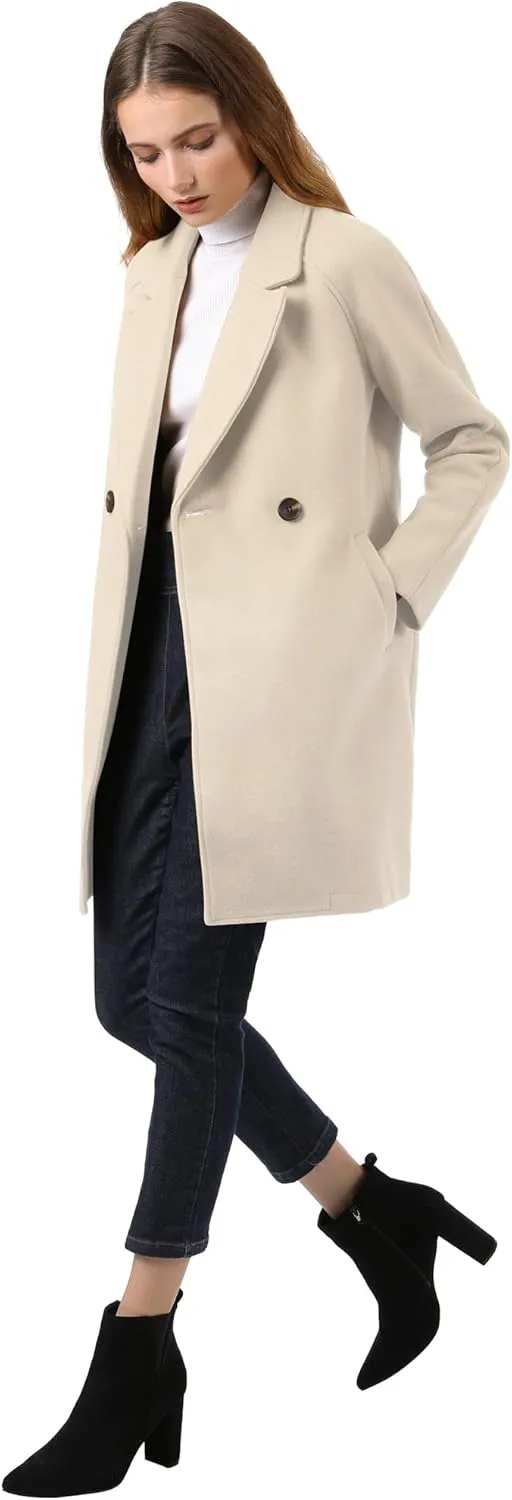 Allegra K Women's Notched Lapel Double Breasted Raglan Winter Coats