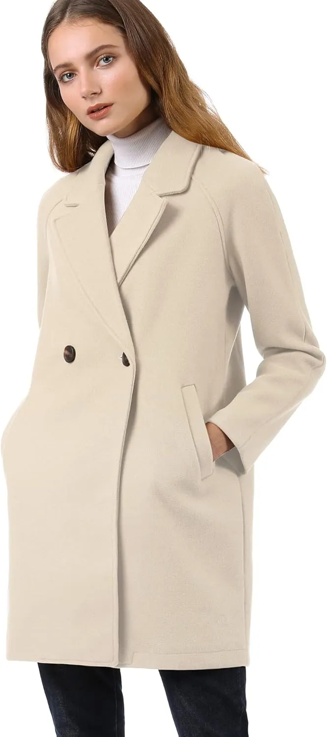 Allegra K Women's Notched Lapel Double Breasted Raglan Winter Coats