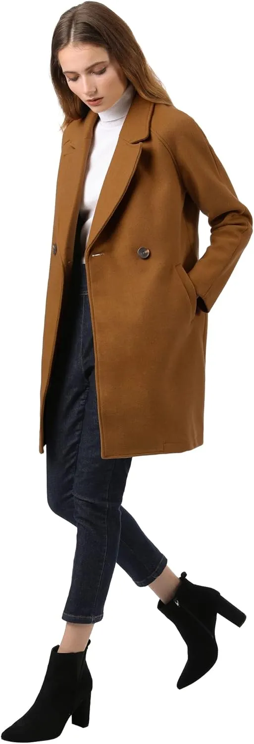 Allegra K Women's Notched Lapel Double Breasted Raglan Winter Coats