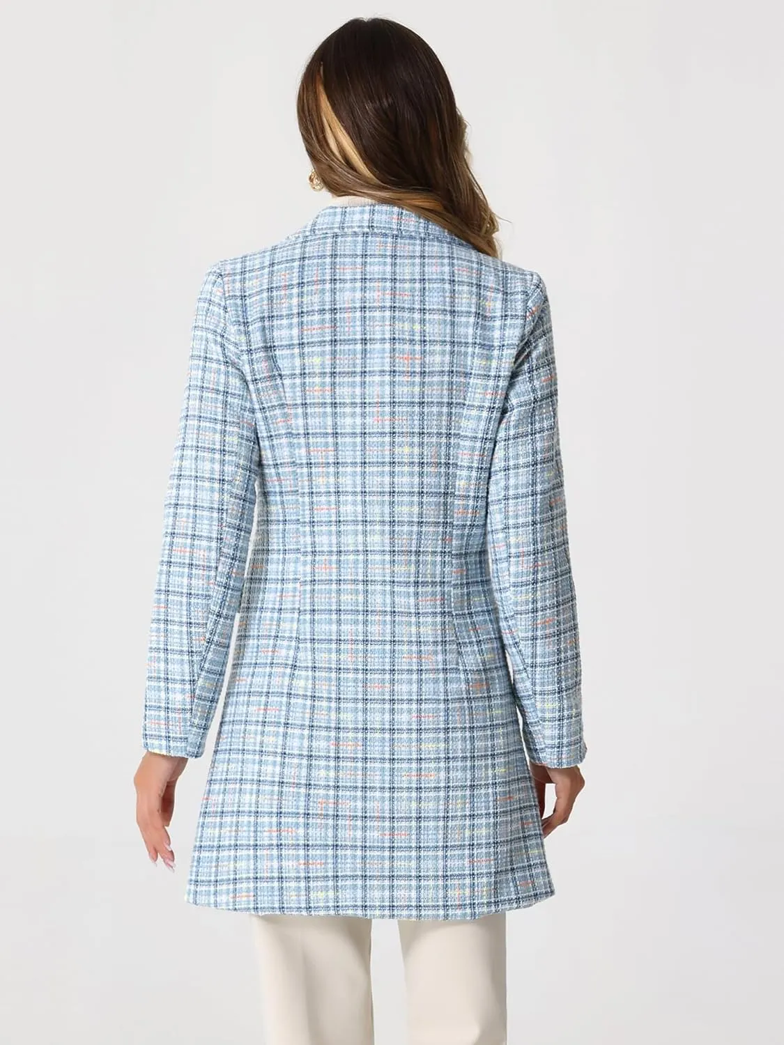 Allegra K Women's Plaid Tweed Coat Elegant Lapel Collar Double Breasted Blazer Outerwear