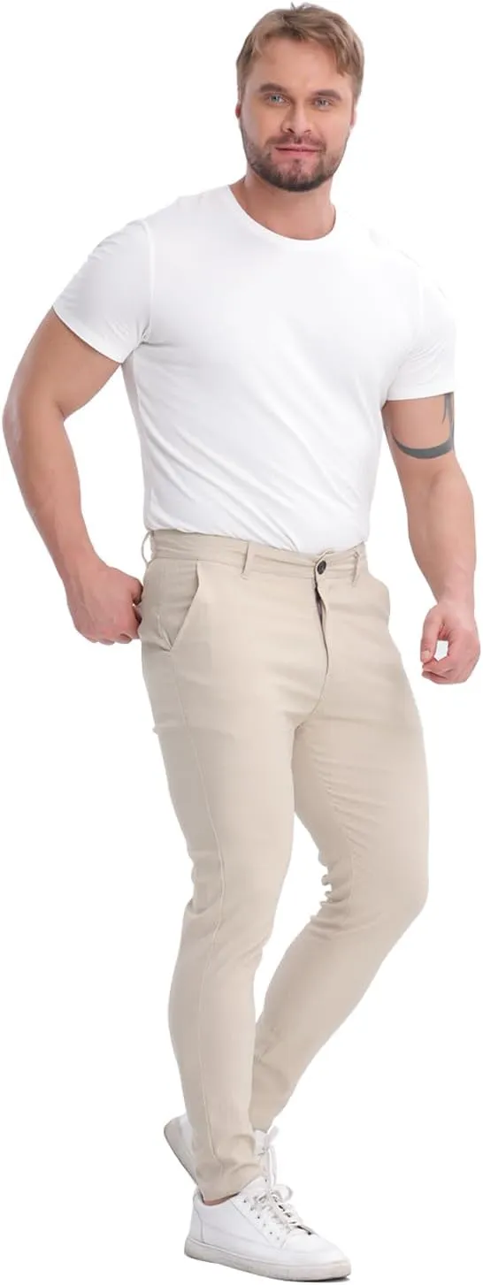 ALLELMS Mens Chinos Slim Fit Stretch Flat-Front Skinny Dress Pants