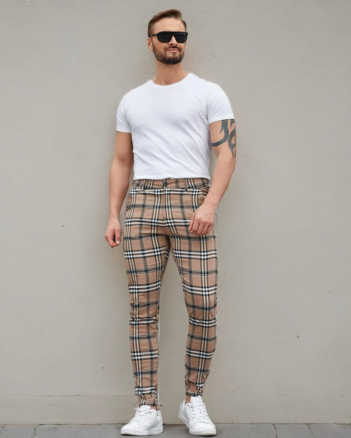 ALLELMS Mens Chinos Slim Fit Stretch Flat-Front Skinny Dress Pants