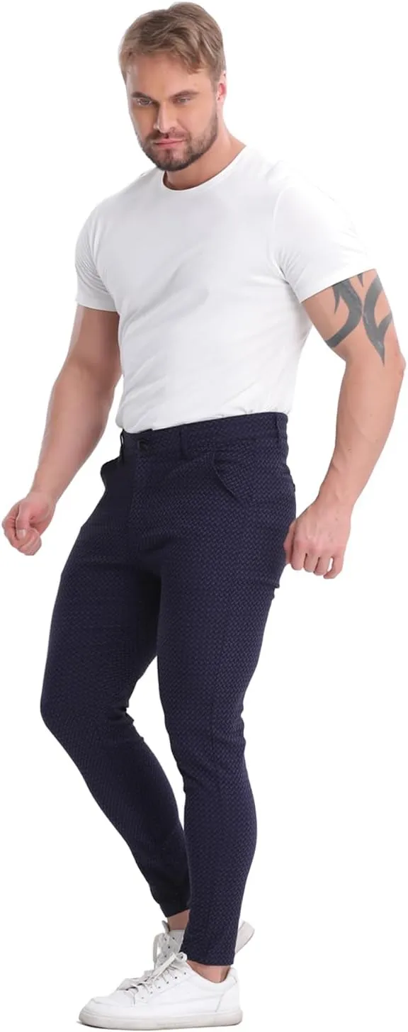 ALLELMS Mens Chinos Slim Fit Stretch Flat-Front Skinny Dress Pants