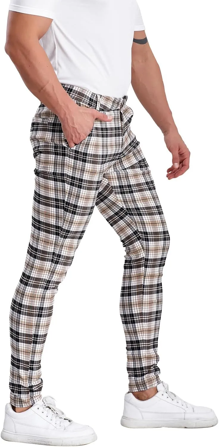 ALLELMS Mens Chinos Slim Fit Stretch Flat-Front Skinny Dress Pants