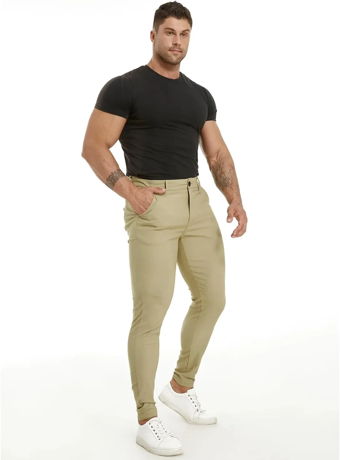 ALLELMS Mens Chinos Slim Fit Stretch Flat-Front Skinny Dress Pants
