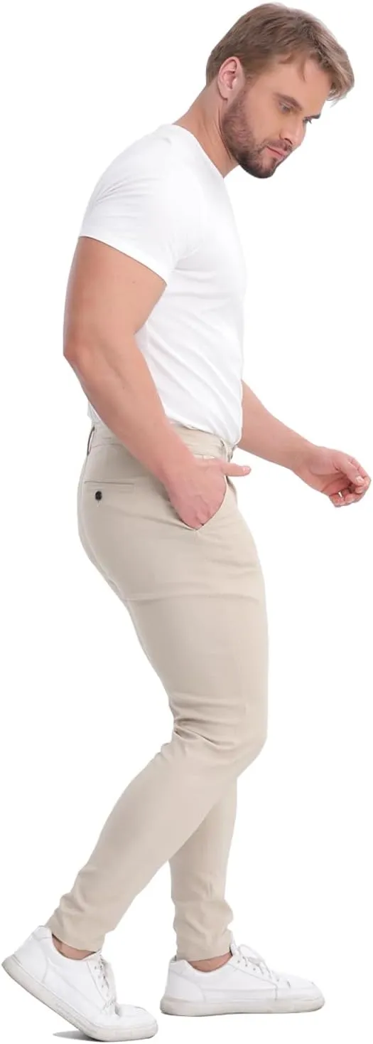 ALLELMS Mens Chinos Slim Fit Stretch Flat-Front Skinny Dress Pants