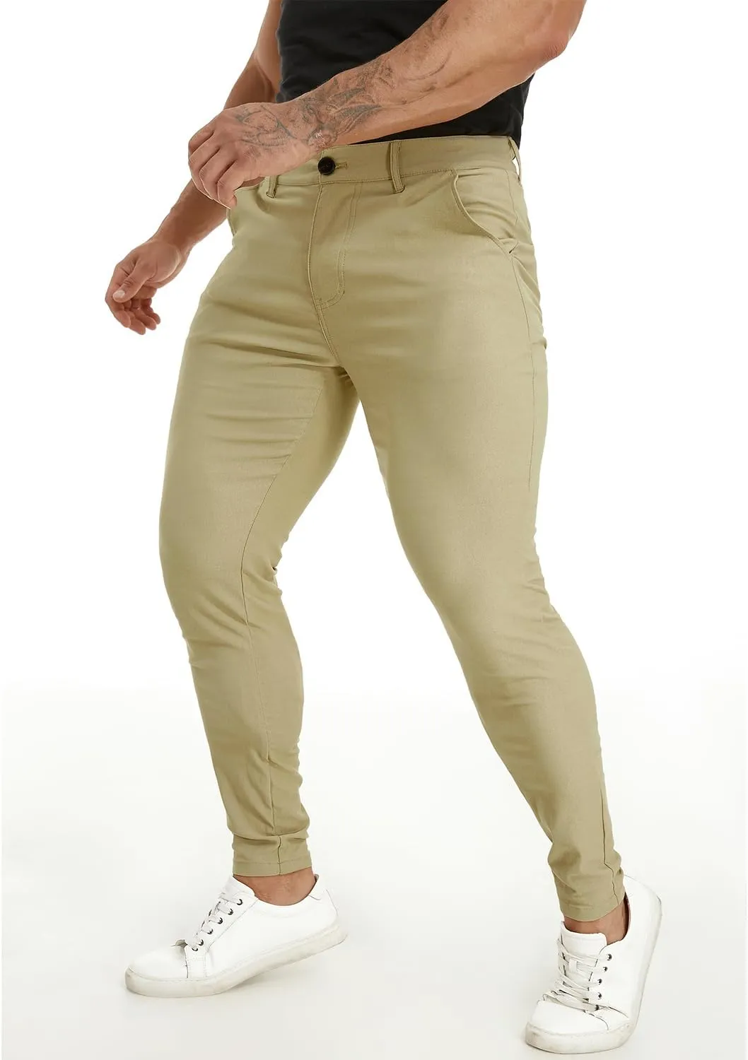 ALLELMS Mens Chinos Slim Fit Stretch Flat-Front Skinny Dress Pants