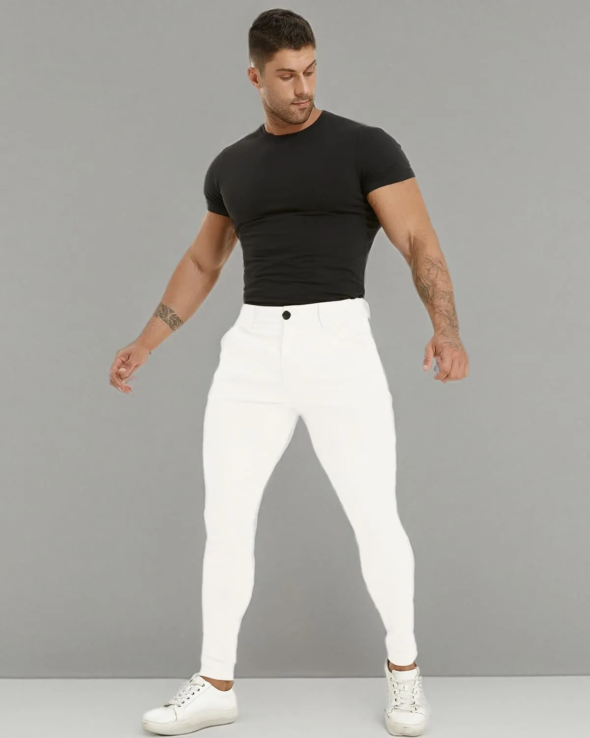 ALLELMS Mens Chinos Slim Fit Stretch Flat-Front Skinny Dress Pants