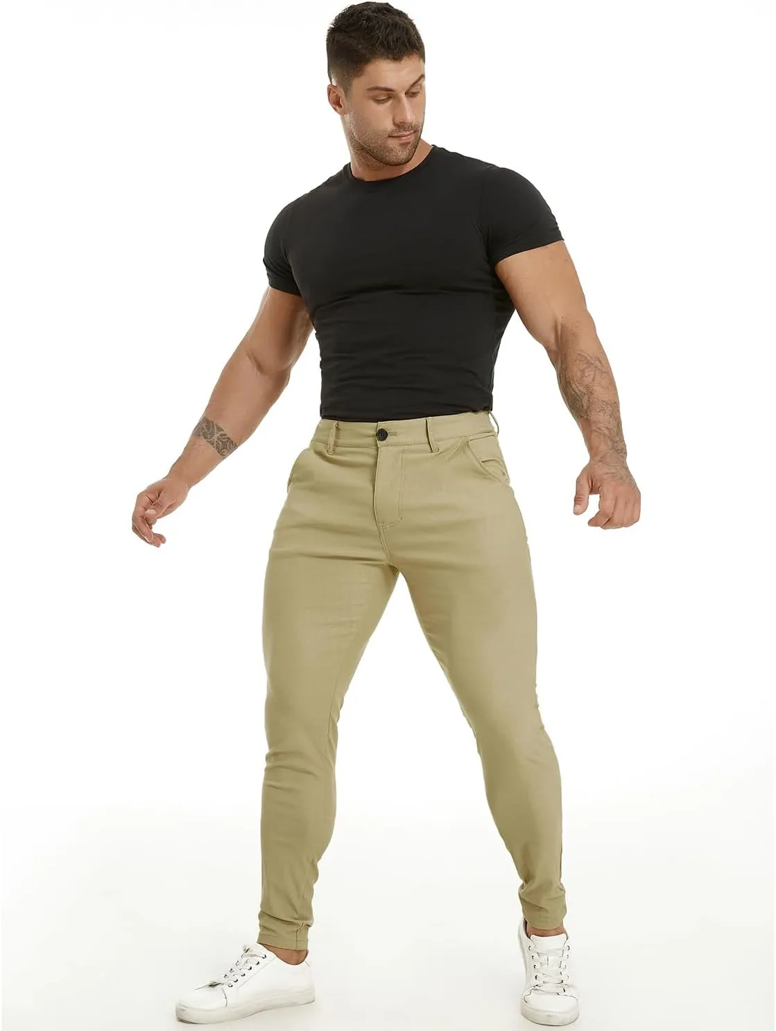 ALLELMS Mens Chinos Slim Fit Stretch Flat-Front Skinny Dress Pants