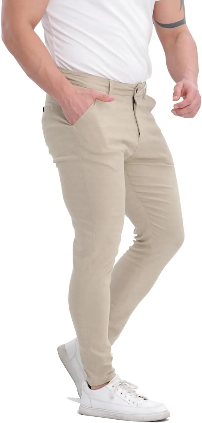 ALLELMS Mens Chinos Slim Fit Stretch Flat-Front Skinny Dress Pants
