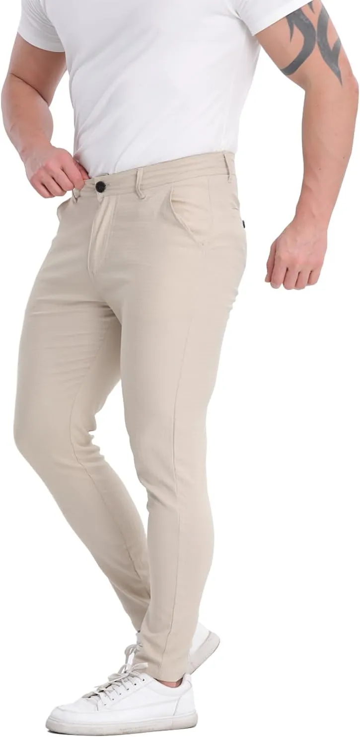 ALLELMS Mens Chinos Slim Fit Stretch Flat-Front Skinny Dress Pants