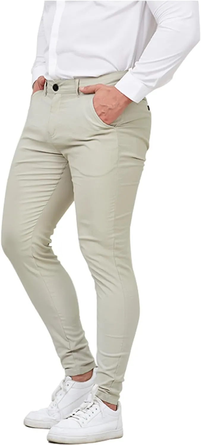ALLELMS Mens Chinos Slim Fit Stretch Flat-Front Skinny Dress Pants