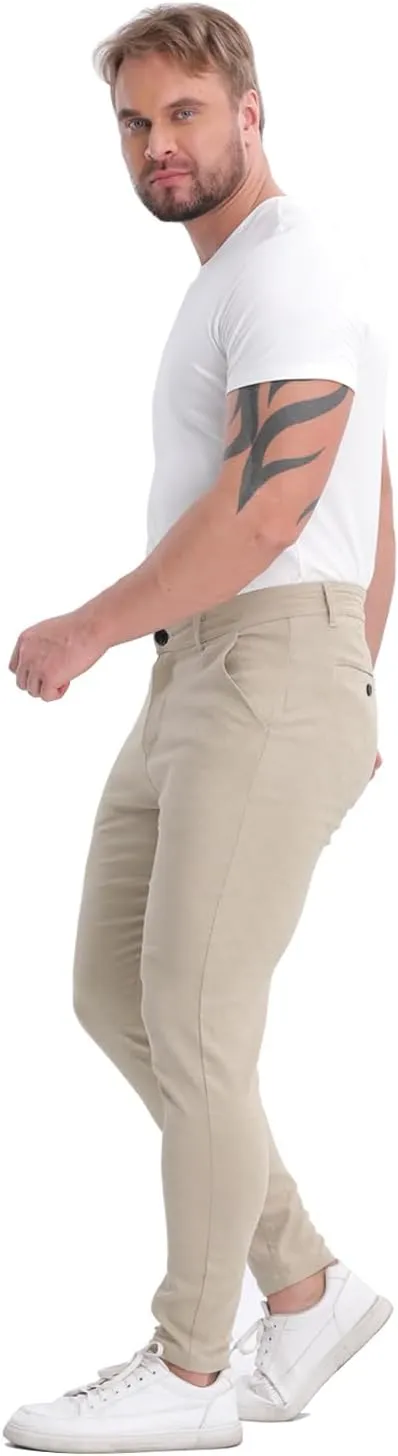 ALLELMS Mens Chinos Slim Fit Stretch Flat-Front Skinny Dress Pants