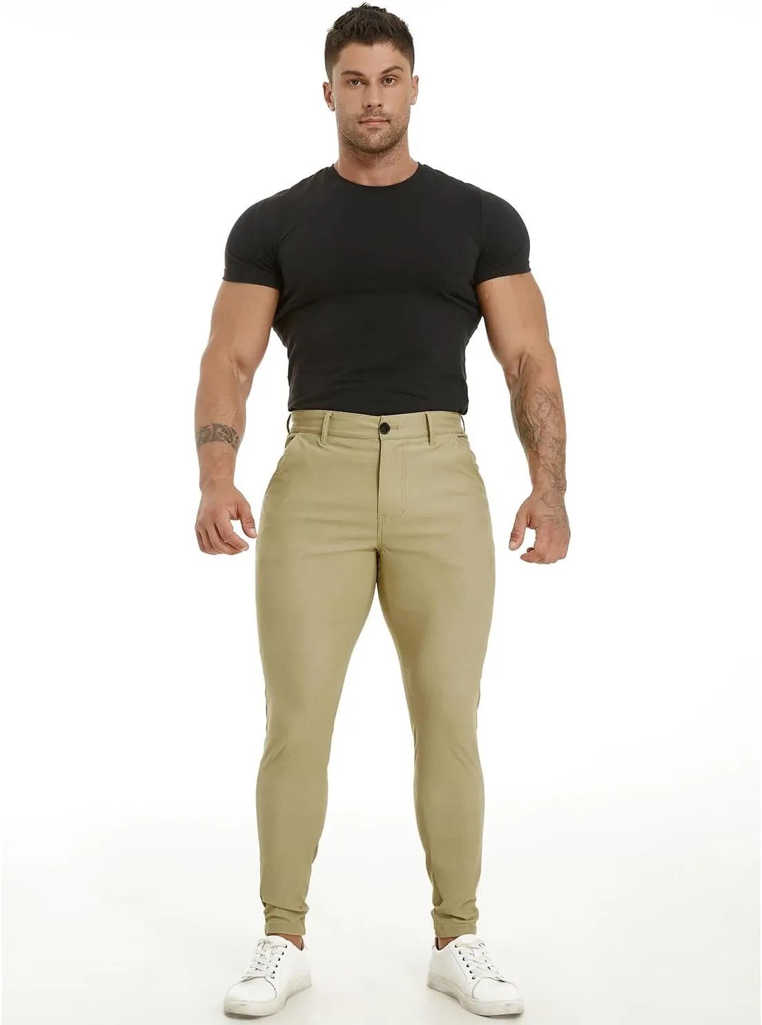ALLELMS Mens Chinos Slim Fit Stretch Flat-Front Skinny Dress Pants
