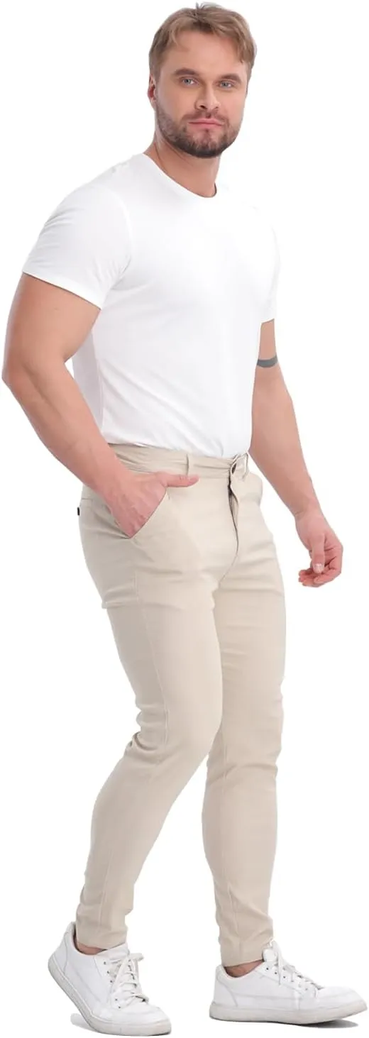 ALLELMS Mens Chinos Slim Fit Stretch Flat-Front Skinny Dress Pants