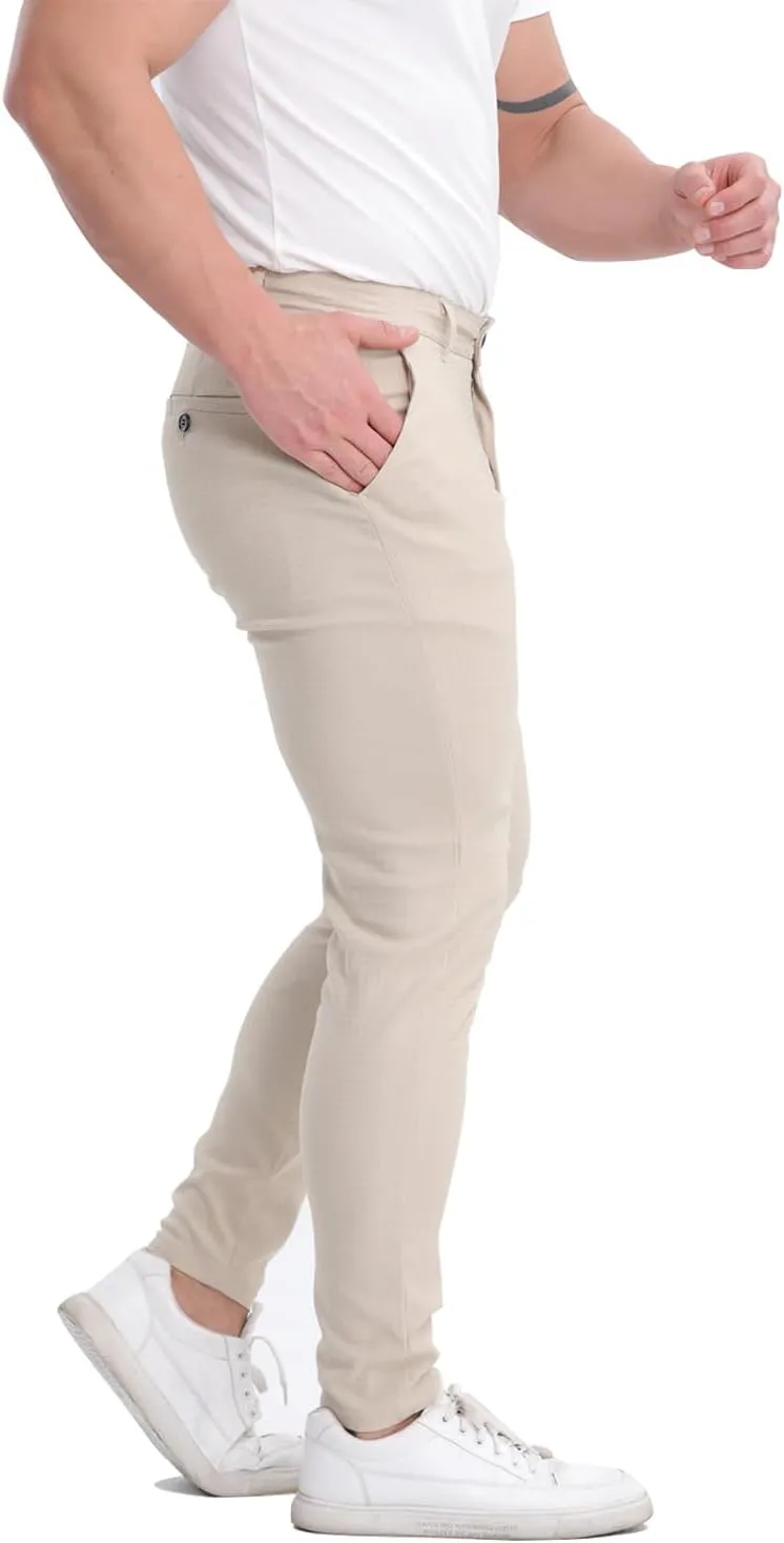 ALLELMS Mens Chinos Slim Fit Stretch Flat-Front Skinny Dress Pants
