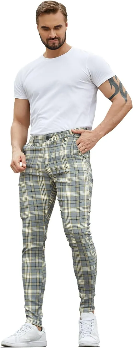 ALLELMS Mens Chinos Slim Fit Stretch Flat-Front Skinny Dress Pants
