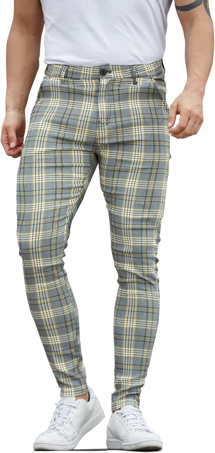 ALLELMS Mens Chinos Slim Fit Stretch Flat-Front Skinny Dress Pants