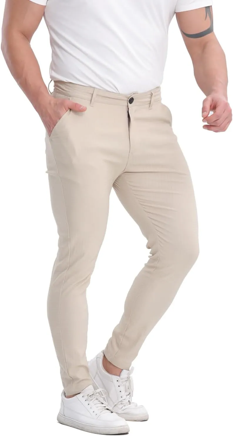 ALLELMS Mens Chinos Slim Fit Stretch Flat-Front Skinny Dress Pants
