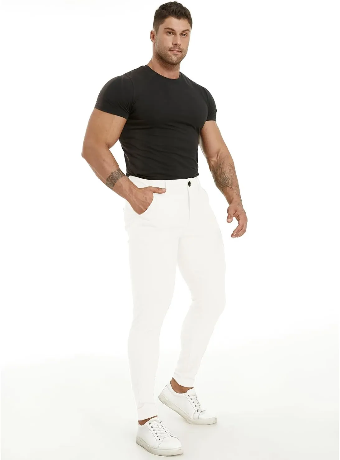 ALLELMS Mens Chinos Slim Fit Stretch Flat-Front Skinny Dress Pants