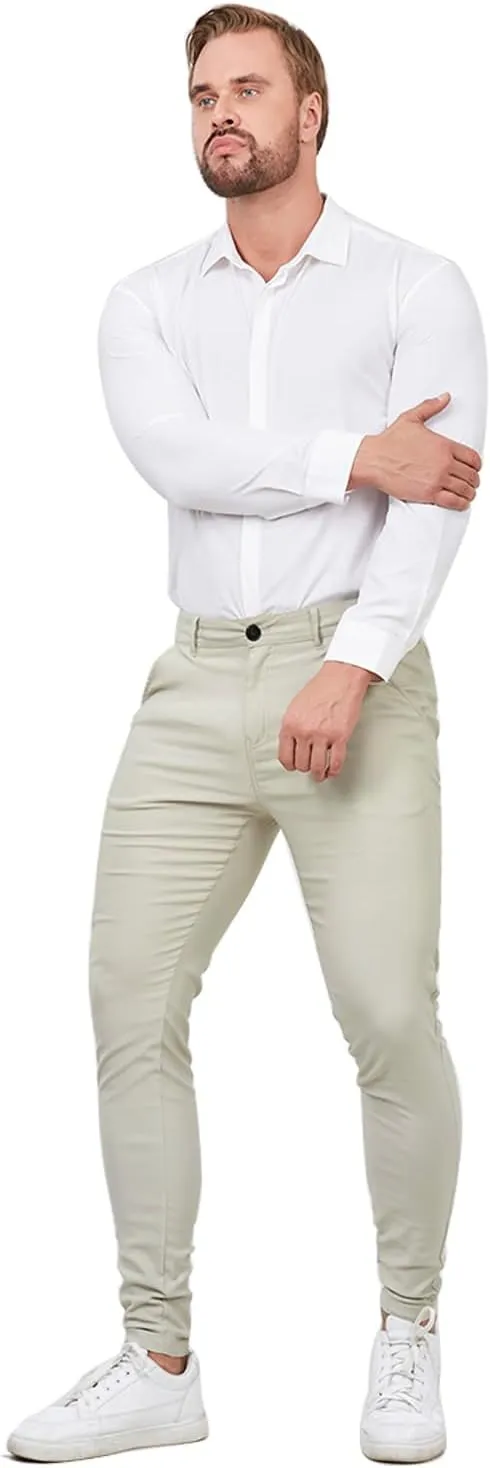 ALLELMS Mens Chinos Slim Fit Stretch Flat-Front Skinny Dress Pants