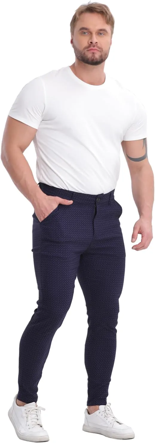 ALLELMS Mens Chinos Slim Fit Stretch Flat-Front Skinny Dress Pants
