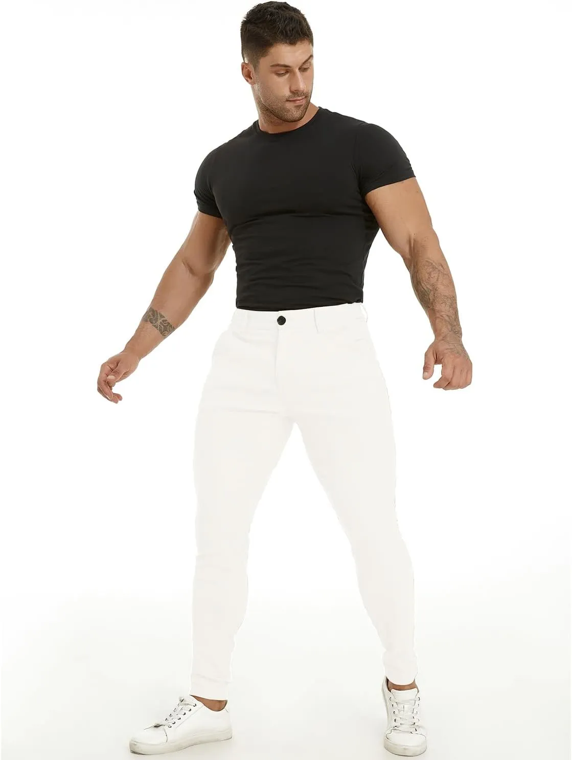 ALLELMS Mens Chinos Slim Fit Stretch Flat-Front Skinny Dress Pants
